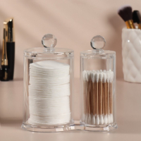 Органайзер для хранения ватных палочек и дисков, с крышкой, 2 секции, 12,5 &times; 7,3 &times; 13,5 см, в картонной коробке, цвет прозрачный