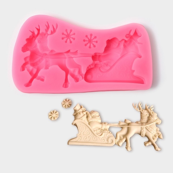 Молд новогодний &laquo;Упряжка&raquo;, силикон, 13&times;7,5&times;1,2 см, цвет розовый