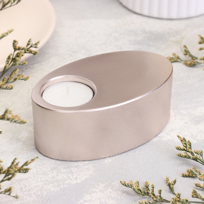 Подсвечник "Узкий овал. Мрамор" из гипса,11,5х7х4см,шампань