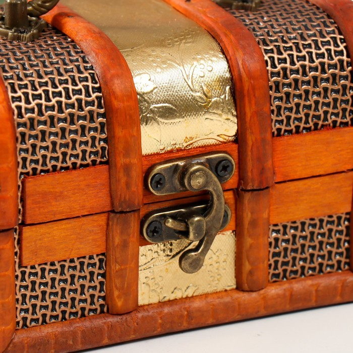 Шкатулка дерево сундучок "Золотая сеть и штукатурка" 8,5х12х8,5 см