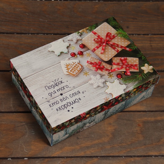 Новый год. Коробка подарочная новогодняя складная, крышка-дно "Подарок для того, кто вел себя хорошо" 24 х 17 х 8 см