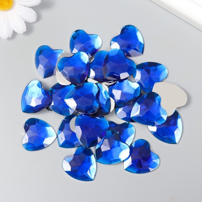 Декор для творчества пластик "Стразы сердце. Ярко-синий" набор 30 шт 2,5х2,5 см