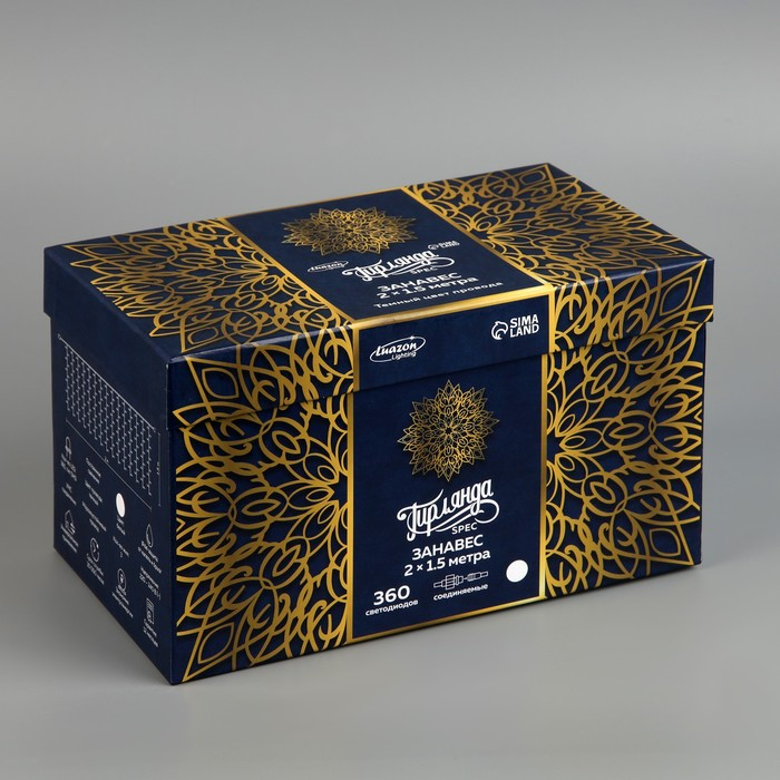 Гирлянда &laquo;Занавес&raquo; 2 &times; 1.5 м, IP44, УМС, тёмная нить, 360 SMD-LED, свечение белое, 220 В