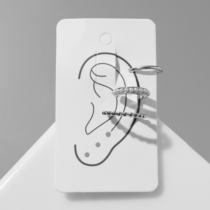 Серьги &laquo;Каффы&raquo; манжеты, набор 3 шт, цвет белый в серебре