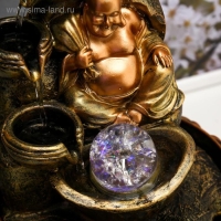 Фонтан настольный от сети, подсветка "Хотей у скалы с водопадом" 27х20х20 см