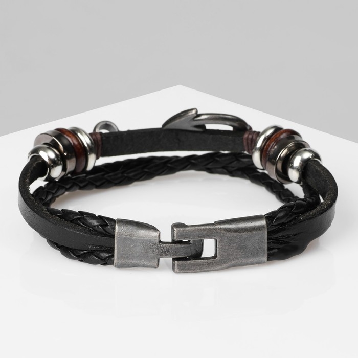 Браслет мужской &laquo;Стиль&raquo; крючок, цвет чёрный с чернёным серебром, 21,5 см