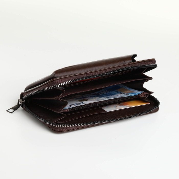 Портмоне мужское на молнии, отдел для телефона, карт, монет, цвет коричневый Портмоне мужское на молнии, отдел для телефона, карт, монет, цвет коричневый