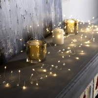 Гирлянда &laquo;Мишура&raquo; 2 м роса с насадками &laquo;Бусины&raquo;, IP20, серебристая нить, 100 LED, батарейки ААх3 (нет в комплекте), свечение тёплое белое