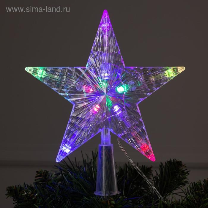 Светодиодная верхушка на ёлку &laquo;Звезда белая&raquo; 16 см, 10 LED, провод 2 метра, 220 В, свечение мульти