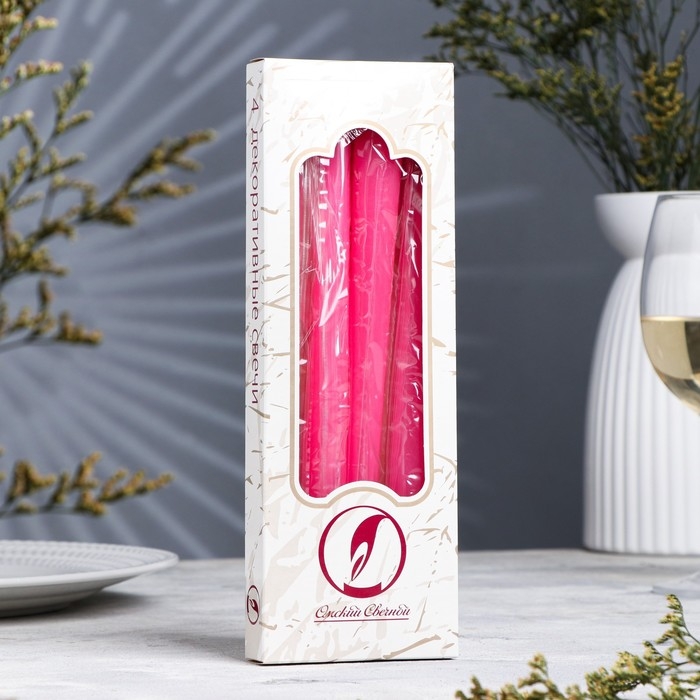 Набор свечей античных, 2,3х 24,5 см, 5 ч, 55 г, 4 штуки, темно-розовая