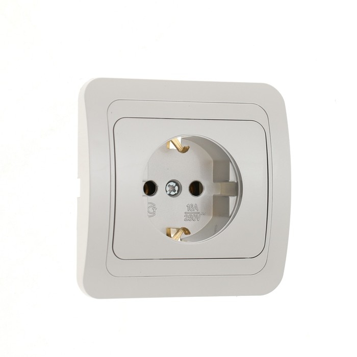 Розетка одноместная Luazon Lighting "Орион", 16 А, скрытая, с з/к, серебристая