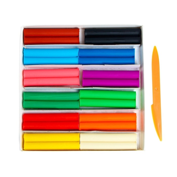 Пластилин мягкий (восковой), 12 цветов, 180 г, Пластилин мягкий (восковой), 12 цветов, 180 г, "Фантазия", со стеком, микс