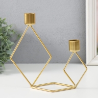 Подсвечник металл на 2 свечи "Геометрия. Ромбы" золото d=2,3 см 7,8х18х19 см Подсвечник металл на 2 свечи "Геометрия. Ромбы" золото d=2,3 см 7,8х18х19 см