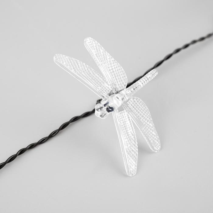 Гирлянда &laquo;Нить&raquo; 4.5 м с насадками &laquo;Стрекозы&raquo;, IP44, тёмная нить, 30 LED, свечение белое, 2 режима, солнечная батарея