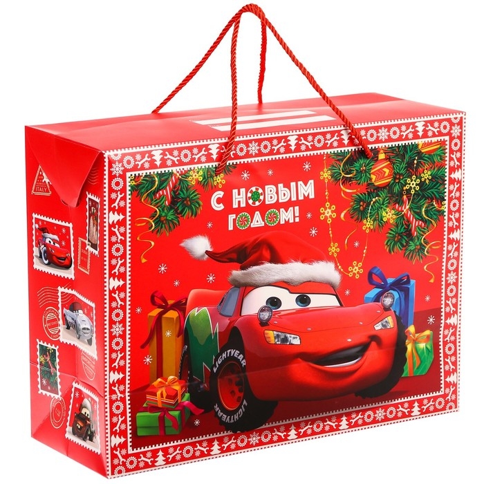 Новый год. Пакет-коробка "С Новым Годом!", 19х40х30 см, Тачки