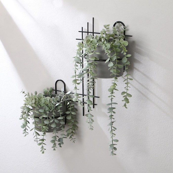 Подвес для кашпо, настенный, d = 16 см, чёрный, &laquo;Прямая-2&raquo;