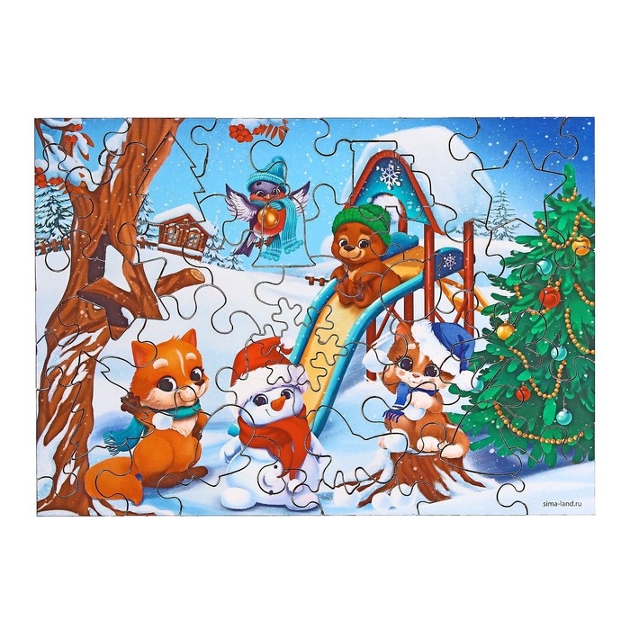 Деревянный пазл фигурный &laquo;Новый год! Новогодние забавы&raquo;