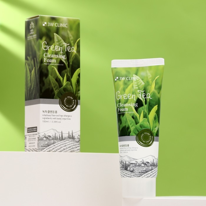 Очищающая пенка для умывания 3W CLINIC, зелёный чай, 100 мл Очищающая пенка для умывания 3W CLINIC, зелёный чай, 100 мл