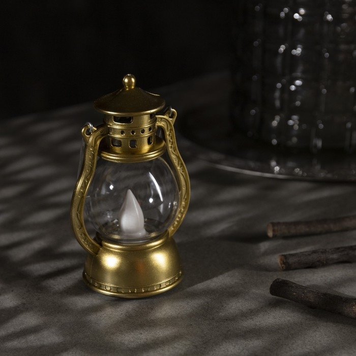 Светодиодная фигура &laquo;Золотистый фонарь&raquo; 8 &times; 12 &times; 6 см, пластик, батарейки AG13х3 (в комплекте), свечение тёплое белое