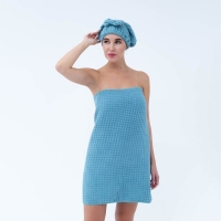 Набор для бани и ванной Этель &laquo;Вафля&raquo; полотенце 70*140 см+чалма 21*25 см, цв.синий