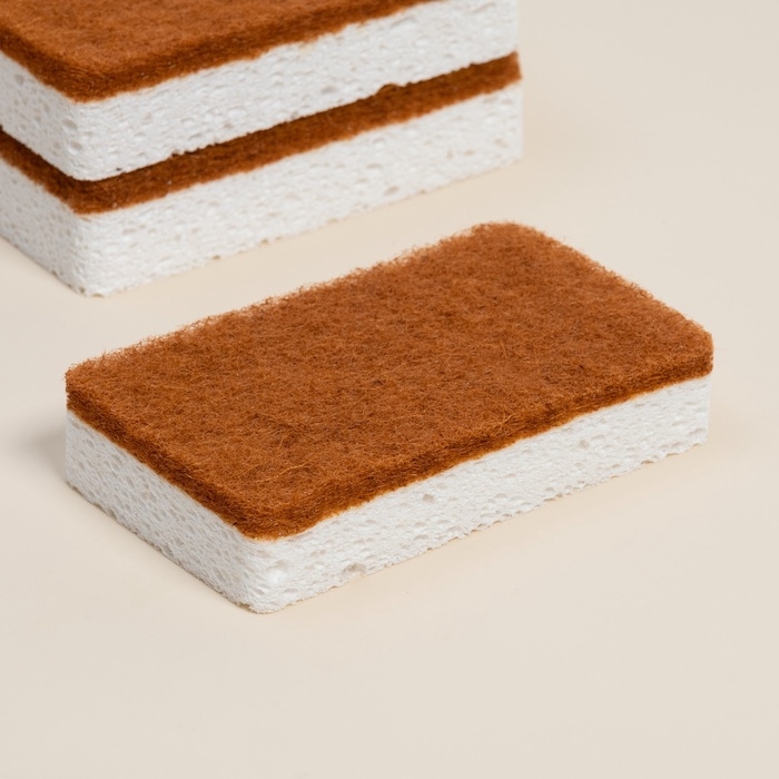 Губки для посуды SL Home, из древесной целлюлозы, с кокосовым абразивом, 3 шт, 21&times;12&times;3 см