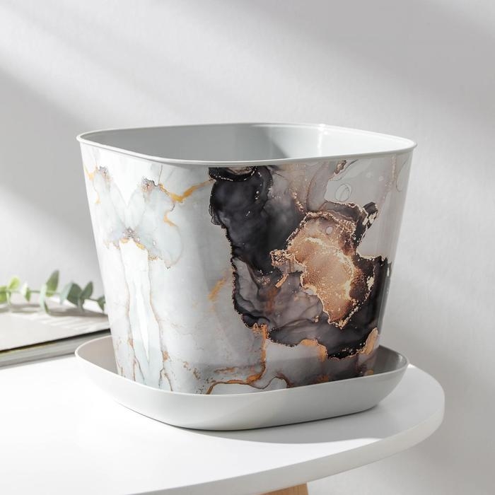 Горшок с поддоном &laquo;Мрамор&raquo;, 3,7 л, цвет светло-серый