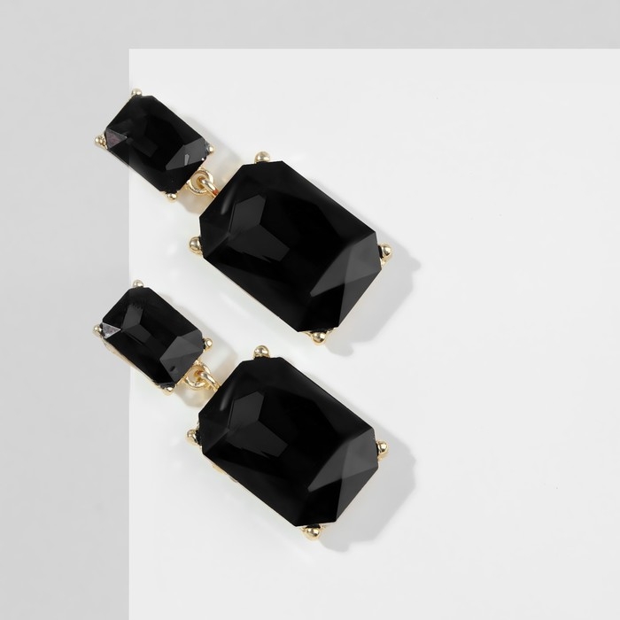 Серьги со стразами &laquo;Клео&raquo; классика, цвет чёрный в золоте