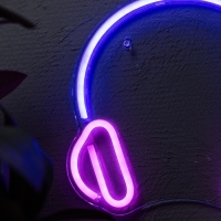 Неоновая вывеска &laquo;Наушники&raquo; 27 x 27 см, USB, свечение розово-синее