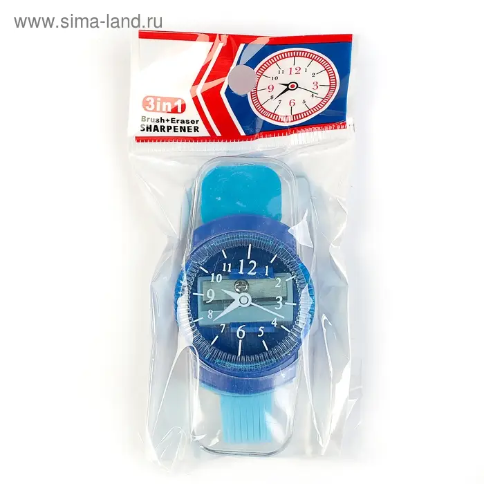 Точилка с контейнером &laquo;Часы&raquo;, с ластиком и щеткой, МИКС