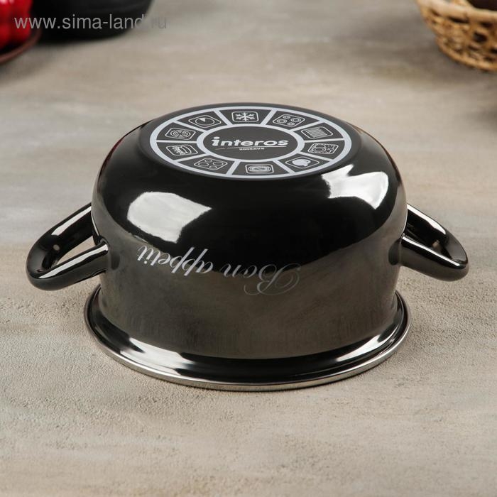 Кастрюля эмалированная &laquo;Металлик&raquo;, 2,1 л, стеклянная крышка, индукция, цвет чёрный