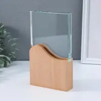 Стела наградная стекло, дерево "Волна" верх 12,3х12,2 см низ 12,3х12 см 3,5х12х21,3 см