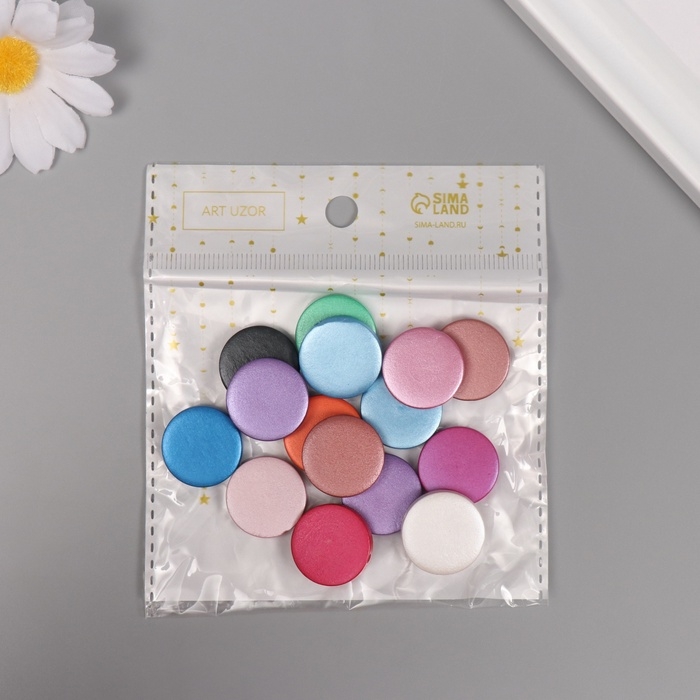 Бусины для творчества дерево "Металлик плоский" набор 15 шт 2х2х0,5 см