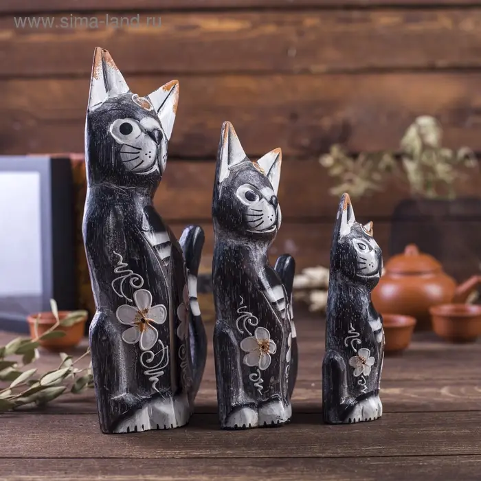 Сувенирный набор дерево "Кошки коричневые" (15,20,25) 15х8х25 см