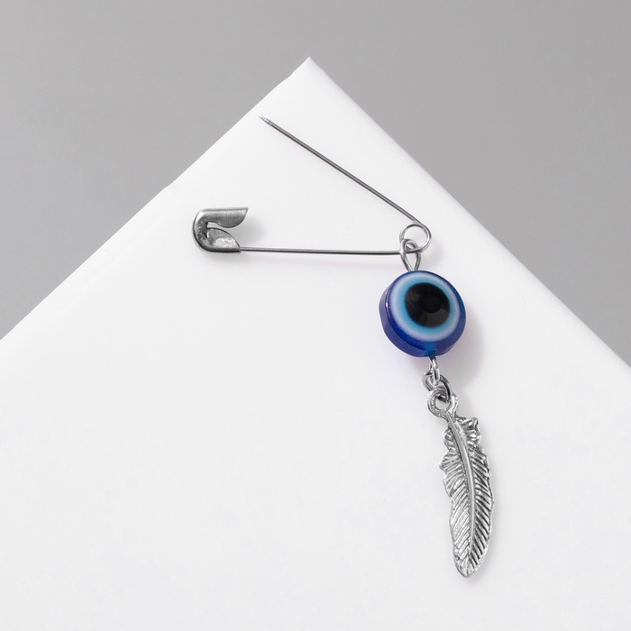 Булавка-оберег &laquo;От сглаза&raquo; перо, цвет синий в серебре