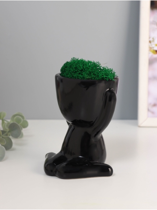 Кашпо керамика "Мистер Грин" любитель тишины 11,5*10*9 см черный