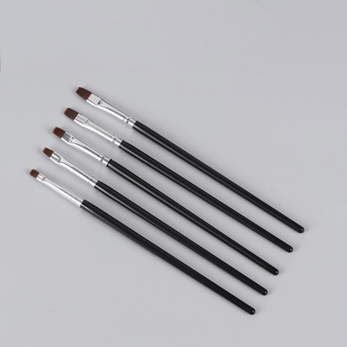 Набор кистей для наращивания и дизайна ногтей, плоские, 5 шт, 18 см, цвет чёрный Набор кистей для наращивания и дизайна ногтей, плоские, 5 шт, 18 см, цвет чёрный