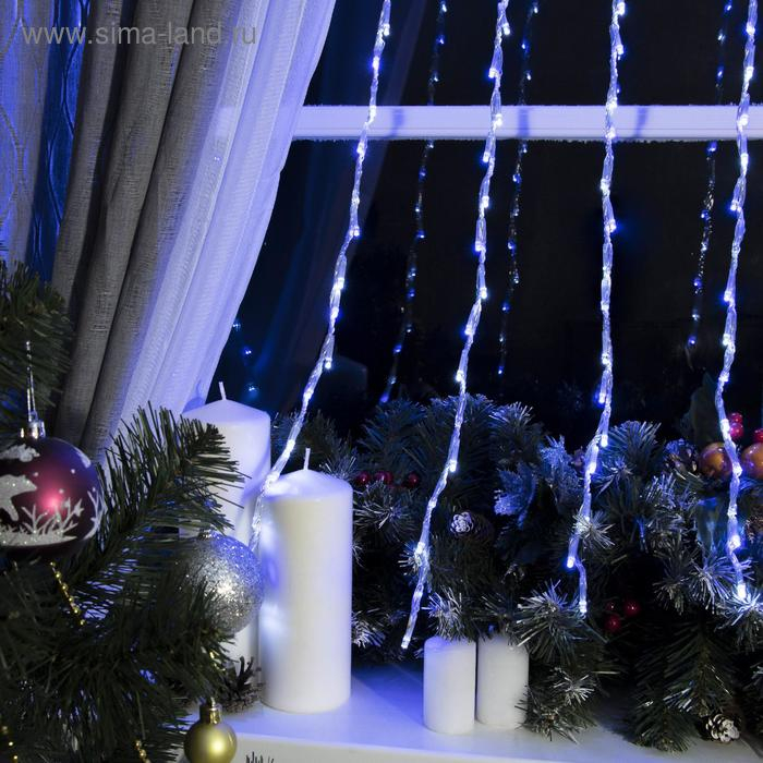 Гирлянда &laquo;Водопад&raquo; 2 &times; 1.5 м, IP20, прозрачная нить, 400 LED, свечение белое/синее, 8 режимов, 220 В