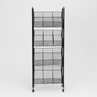 Стеллаж-накопитель разборный 4 этажа, 12 корзин, на колесах, 55&times;29&times;156 см, цвет чёрный