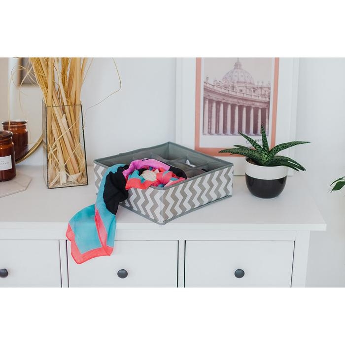 Органайзер для хранения белья &laquo;Зигзаг&raquo;, 12 ячеек, 32&times;32&times;10 см, цвет серый