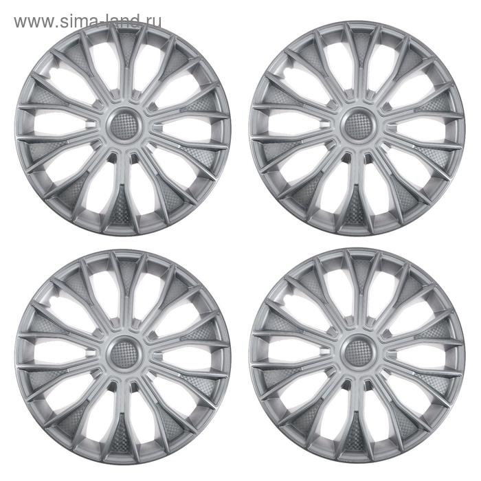 Колпаки колесные R16 Колпаки колесные R16 "ВОЛТЕК", серебристый, карбон, набор 4 шт