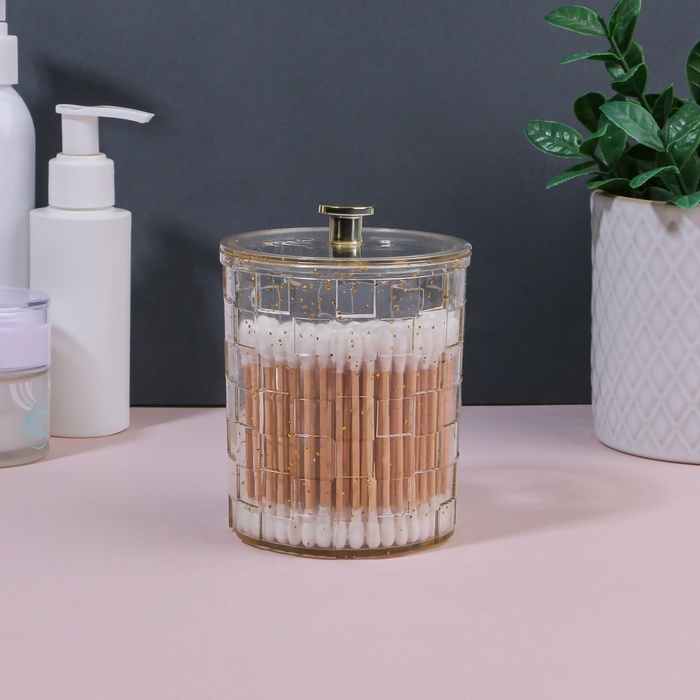 Органайзер для для ватных палочек «SHINE», с крышкой, 8,5 × 8,5 × 11,2 см, цвет прозрачный/золотистый Органайзер для для ватных палочек «SHINE», с крышкой, 8,5 × 8,5 × 11,2 см, цвет прозрачный/золотистый