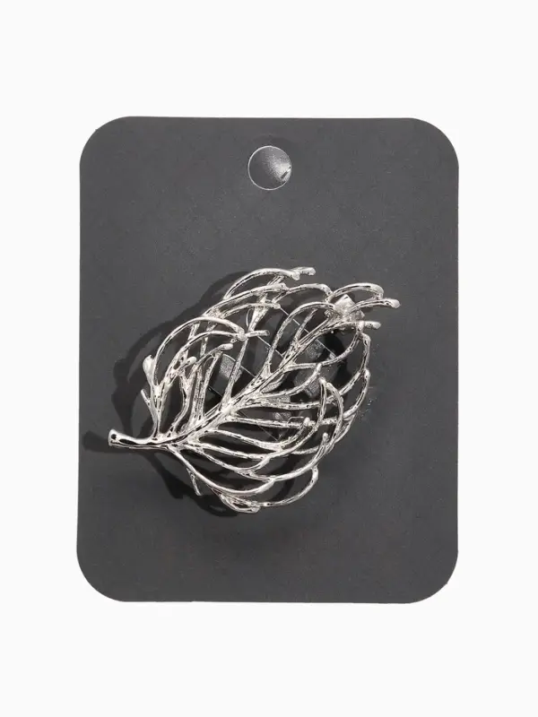 Брошь "Лист" веточка, цвет серебро