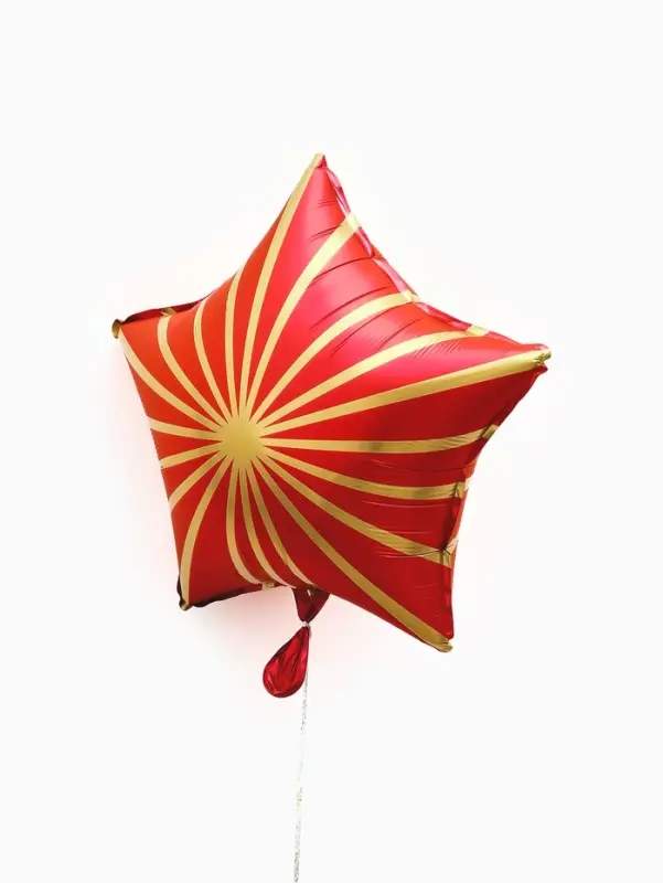 Воздушный шар фольгированный 18" звезда "Грани" цвет красный сатин, набор 5 штук