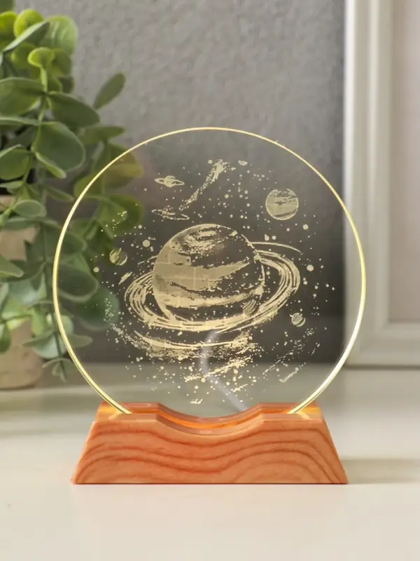 Сувенир стекло свет "Диск. Сатурн" 5хLED d=10 см, USB 10х4х11,4 см