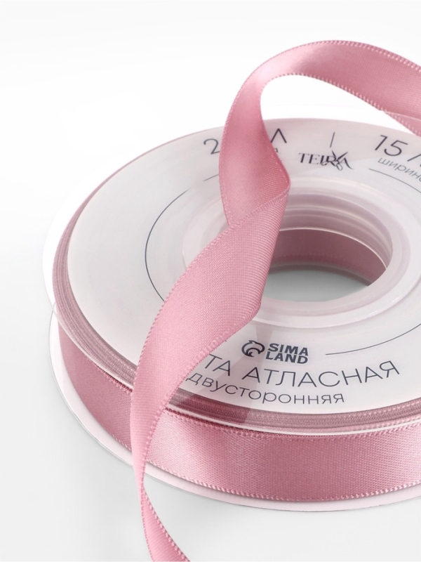 Лента атласная двухсторонняя №165 15мм*25&plusmn;1м пыльная роза TR