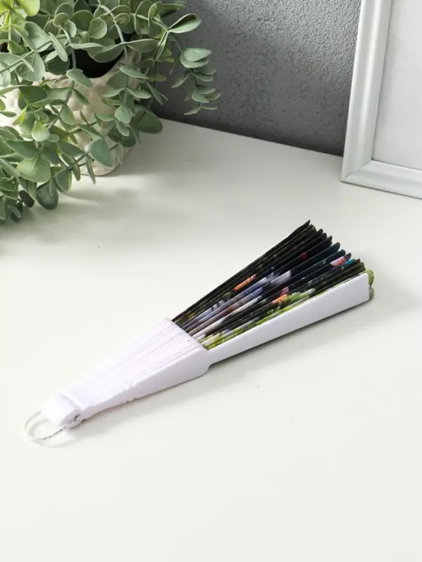 Веер пластик, текстиль "Кошечки и цветы" МИКС широкие лопасти 23 см