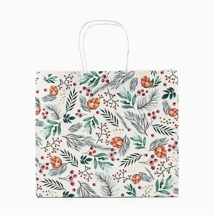 Пакет подарочный новогодний крафтовый &laquo;На лесной опушке&raquo;, 25 х 22 х 12 см