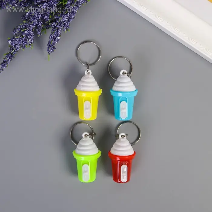 Фонарик брелок для ключей на кольце &laquo;Мороженое в стаканчике&raquo;, мигает, 4.5&times;2.5&times;2.5 см, МИКС