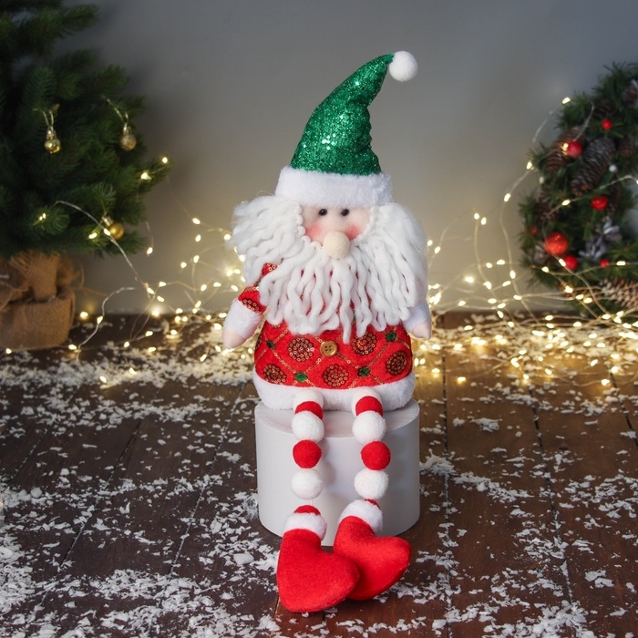 Мягкая игрушка Мягкая игрушка "Дед Мороз в сияющем костюме с пуговками" 47х19 см, красно-зелёный