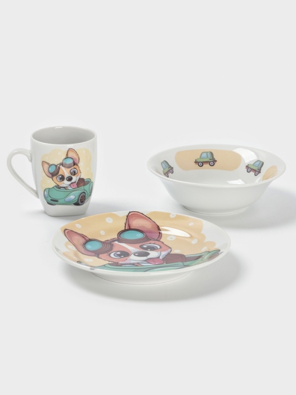 Набор посуды 3 пр. Веселый гонщик И.У. (т 175мм гл кр,сал 360мм круг,круж 210 мл Глория)